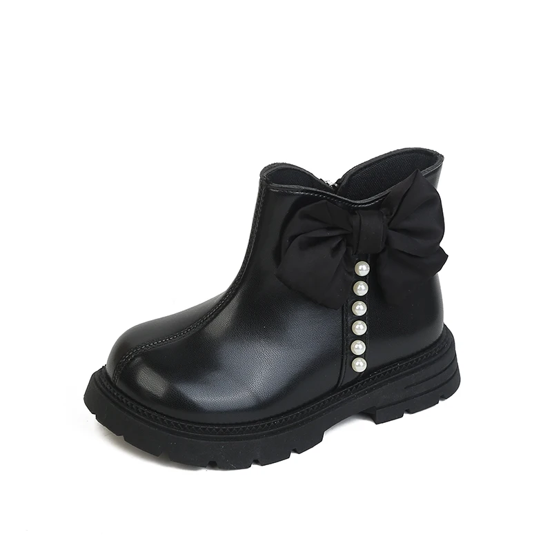 2026 Mädchen-Stiefeletten aus kombinierten Stoffen mit seitlichem Reißverschluss und Schnallendekor, rutschfester, dicker Sohle, kurze Stiefel für den täglichen Gebrauch im Herbst – Detail 3