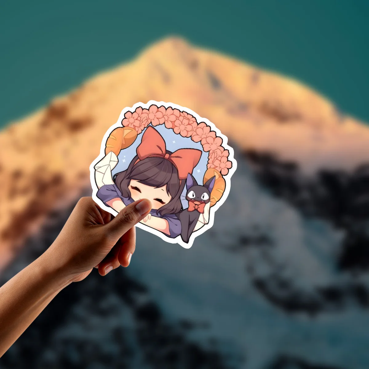 Kawaii cute art girl and cat stickers, flying anime movies can be used for laptop and water bottle decoration