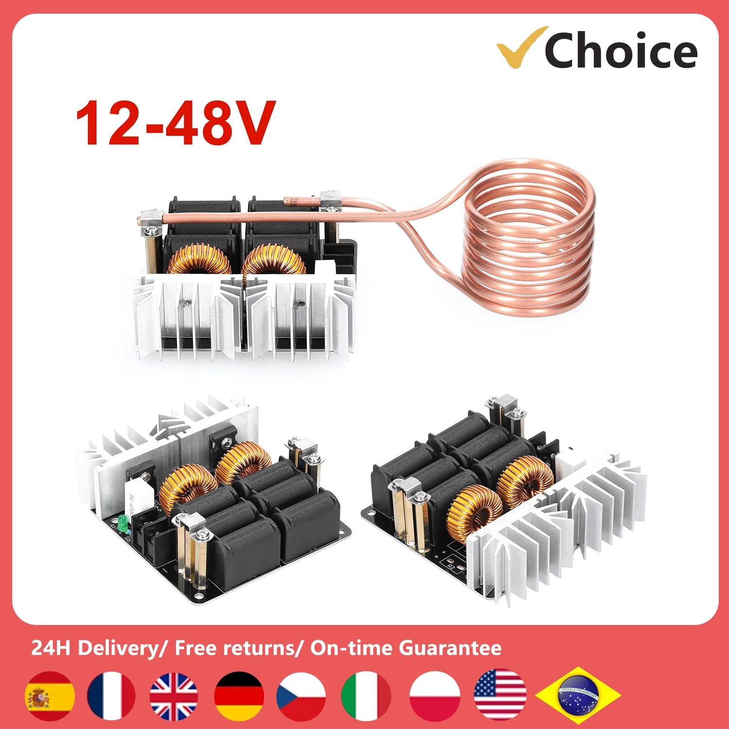 1000W ZVS Induction Heating Board Module  Voltage  Coil Flyback Driver with Copper Tube for DIY Small Parts Hardening Annealing