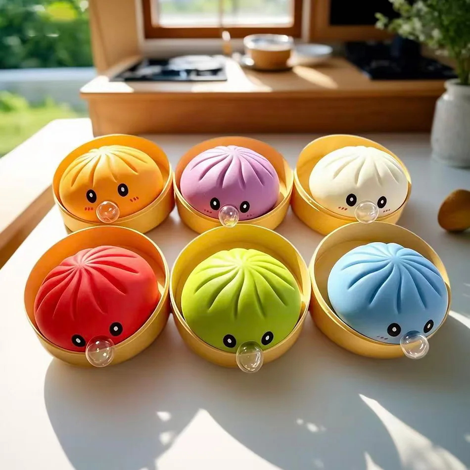 New Bubble Blowing Bun Pinching Band Simulation Steamer Cage Color Decompression Soft Rubber Toy