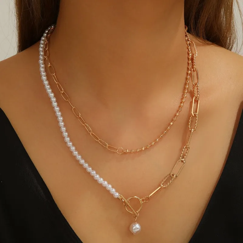 Stylish Long Round Bead Chain Pendant with Retro Style Unique Pearl Ot Buckle Necklace 2026 New Gold Bracelet for Women Jewelry