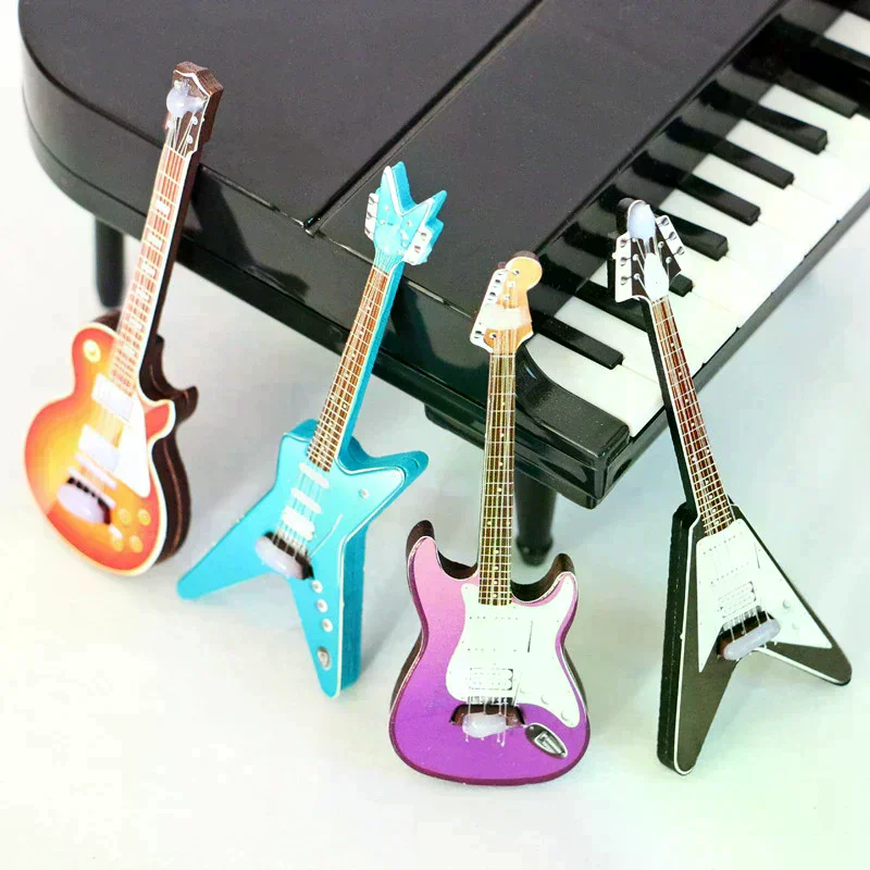 1 Uds. Casa de muñecas en miniatura, guitarra, instrumento Musical, modelo para decoración de casa de muñecas, juguetes para juego de imitación para niños, regalo