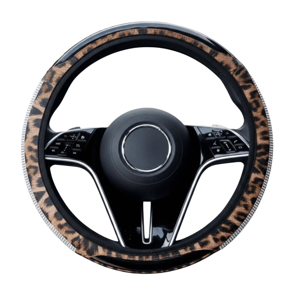 High-End Leopard-Print Leather Car Steering Wheel Cover Embedded Diamonds New Model Interior Car Seat Covers Best-Selling