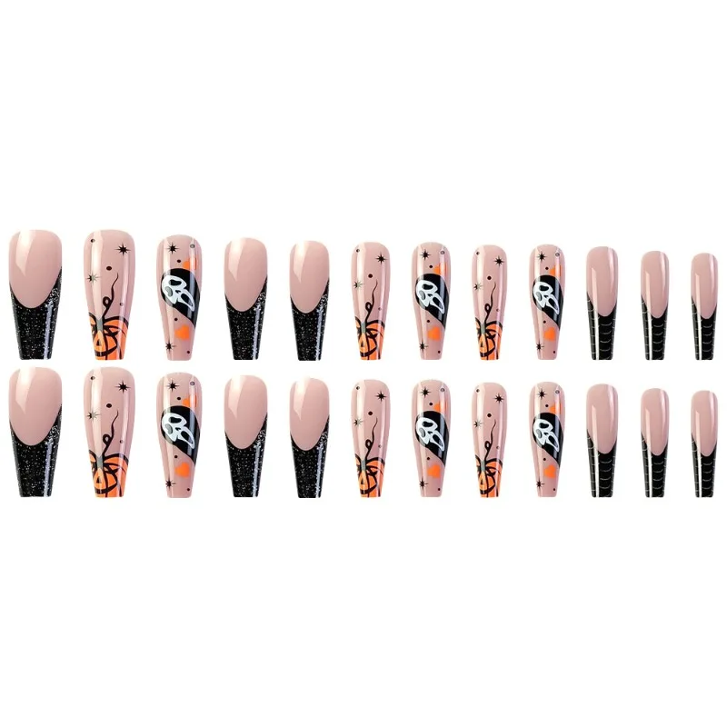 

Halloween sweet and cool manicure, pumpkin ghost holiday atmosphere wearing armor, nude base versatile nail piece