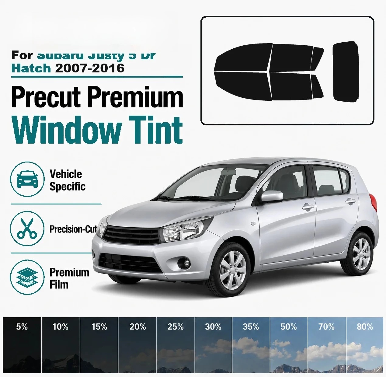 Premium Precut Window Tint for Subaru Justy 5‑Dr Hatch 2007‑2016 Front Rear Windows UV Heat Rejection Anti‑Scratch Privacy Film