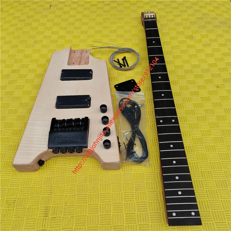 No Paint 4 Strings Headless Electric Bass Guitar Mahogany Body Roasted Maple Neck Brass Nut  BJ783