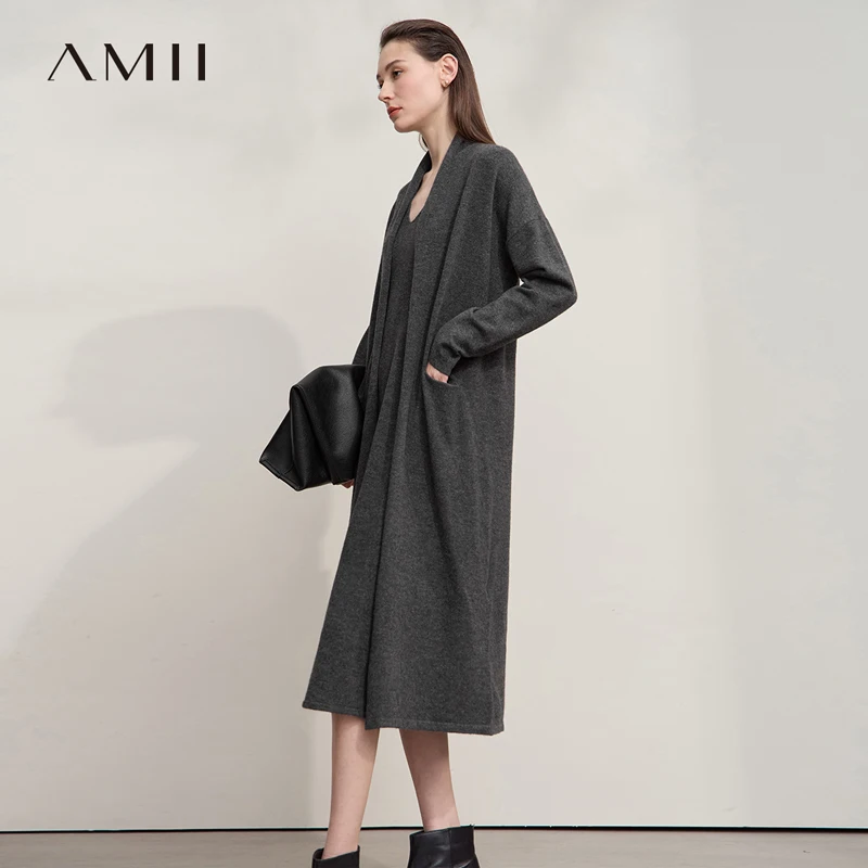 

AMII Cardigan For Women 2025 Autumn New Versatile Shoulder Long Sleeve Women's Sweater Loose Long Knitted Top Female 12553086