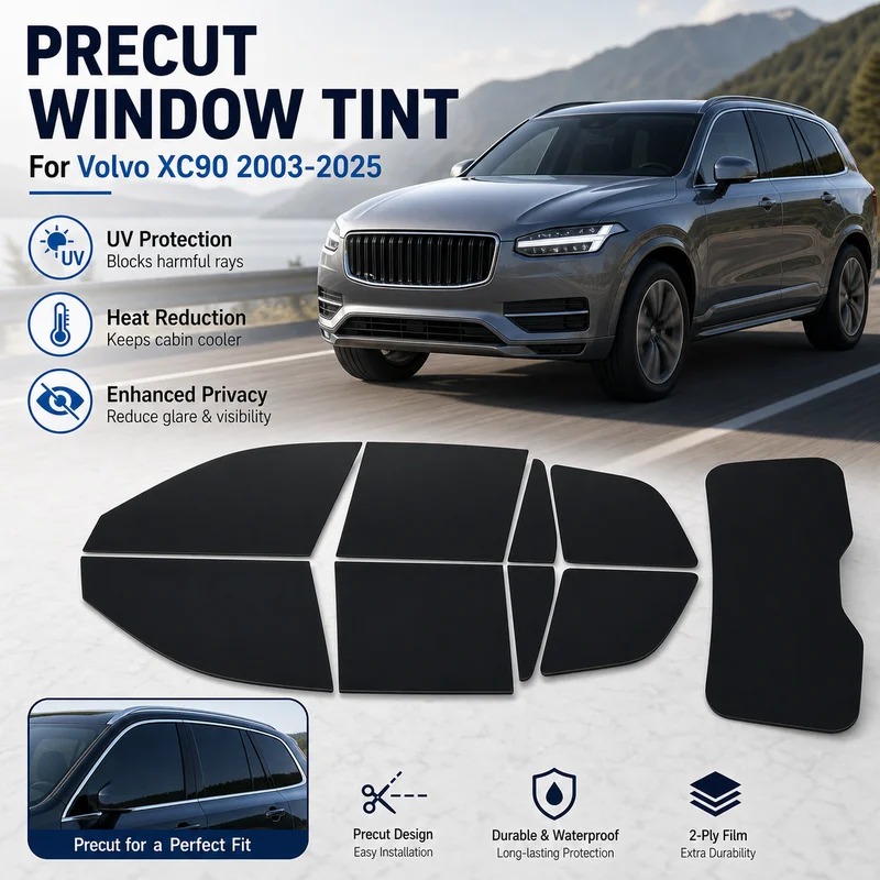 Window Tint for Volvo XC90 2003-2025 Precut Auto Sun UV Blocking Heat 2Ply Window Protector Privacy Films Durable Waterproof