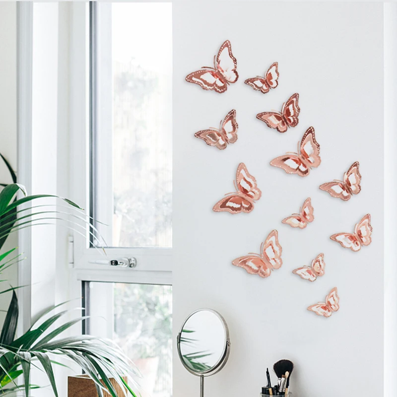 12pcs 3D Butterfly Wall Stickers Cutout Paper Butterfly Decals Wedding Birthday Party Home Bedroom DIY Wall Art Decorations