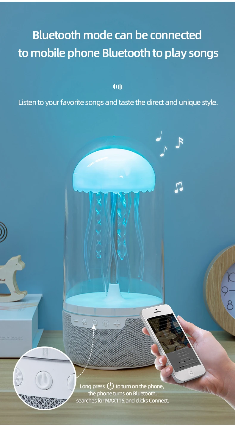 Jellyfish Bluetooth sound system, 3D sports breathing with light sound system, 1800mAh, 6-hour battery life, colorful mode