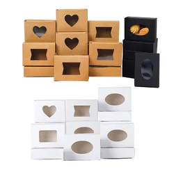 10pcs Small Rectangle Kraft Paper Boxes, With Clear Windows,Mini Soap Present Treat Gift Box For Bakery Candy,Chocolate