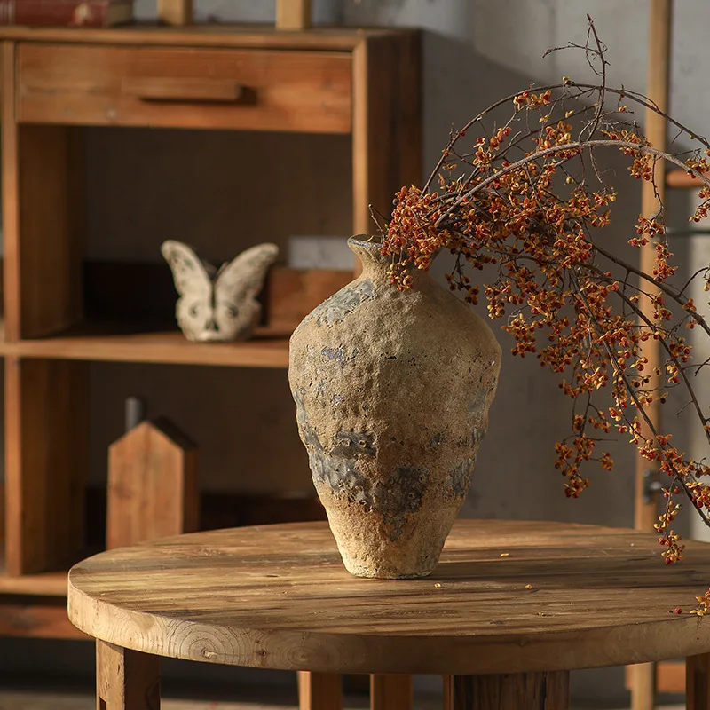 

Medieval Zen vase ornaments, tea room table decorations, wabi-sabi style, old clay pots, handmade nostalgic vases