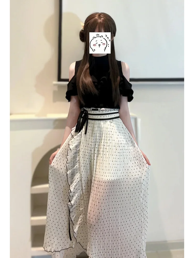 

Sweet High Waist Bow Tie Polka Dot Half Skirt Gypsy Style A-Line Polyester Fiber Summer New Arrival Women's Skirt Pants