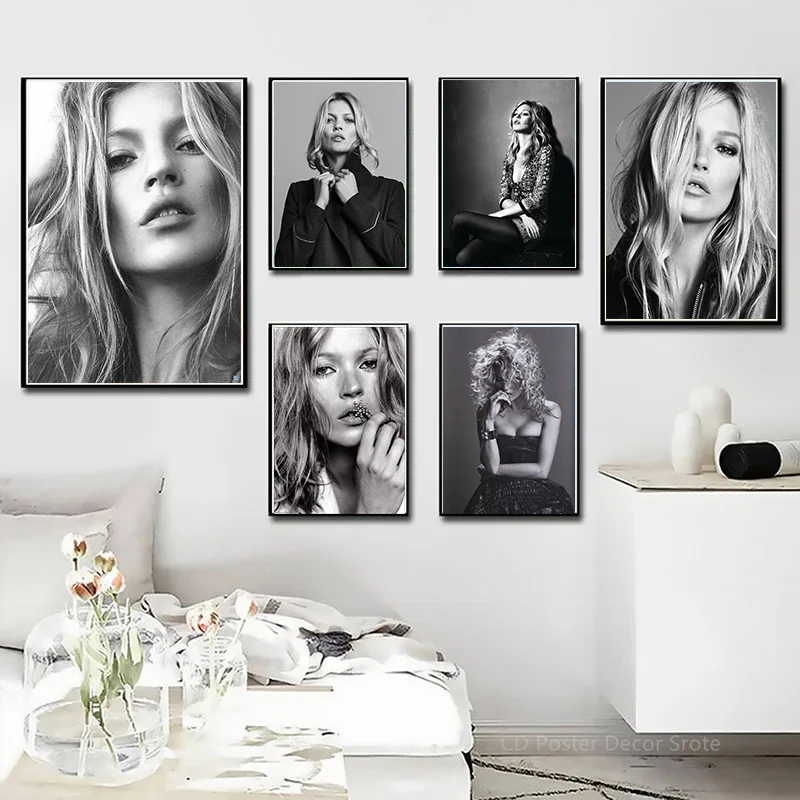 Sexy Supermodel Poster Sexy Beautiful Woman Aesthetic Kate Moss Canvas Painting Wall Art Picture for Living Room Home Decoration