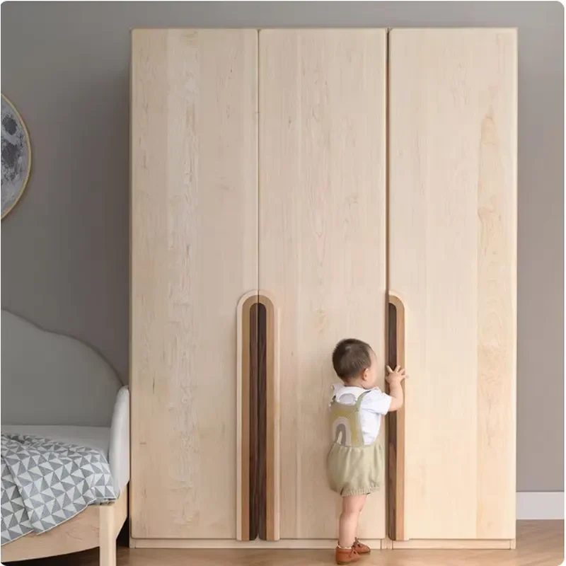 North American Hard Maple Kids Wardrobe Solid Wood Double Door Storage Cabinet Simple White Oak Cherry Finish for Bedroom