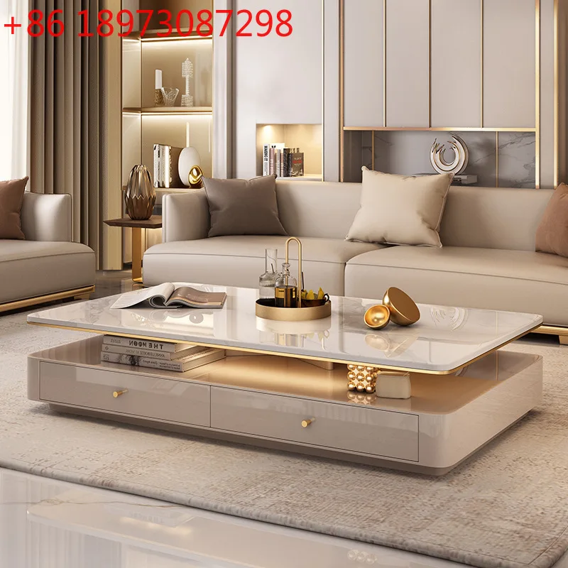 

Light luxury rock slab coffee table Advanced rectangular modern minimalist household double-layer tea table