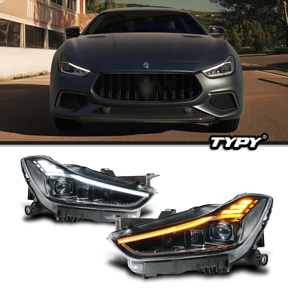 TYPY Car Lights For Maserati Ghibli Headlights 2014-2019 Full LED Projector Front Lamps Upgrade 2023 Style Plug Play 