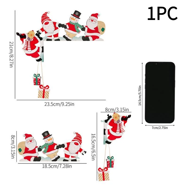 #1PC Wooden Christmas Door Frame Corner Decor With Santa Snowman Reindeer Design Hanging Gift Pendants For Home Xmas Decoration