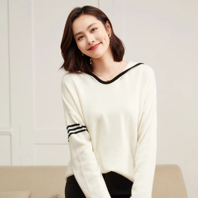 WinvyNee Women Cashmere Wool Sweater Hooded Solid Casual Loose Outerwears Warm Knitted Pullover Jumpers Clothing Winter A1044026