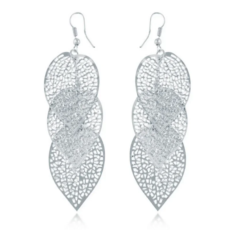 Delysia King   European and American fashion hollow metal leaf earrings