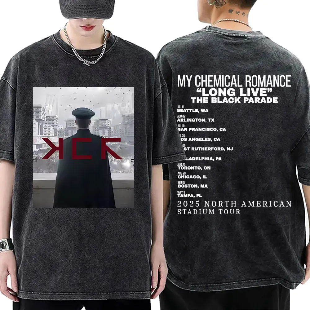 

Punk Band My Chemical Romance Long Live The Black Parade 2025 Tour Washed Vintage T Shirt Men Women Gothic Emo Oversized T-shirt
