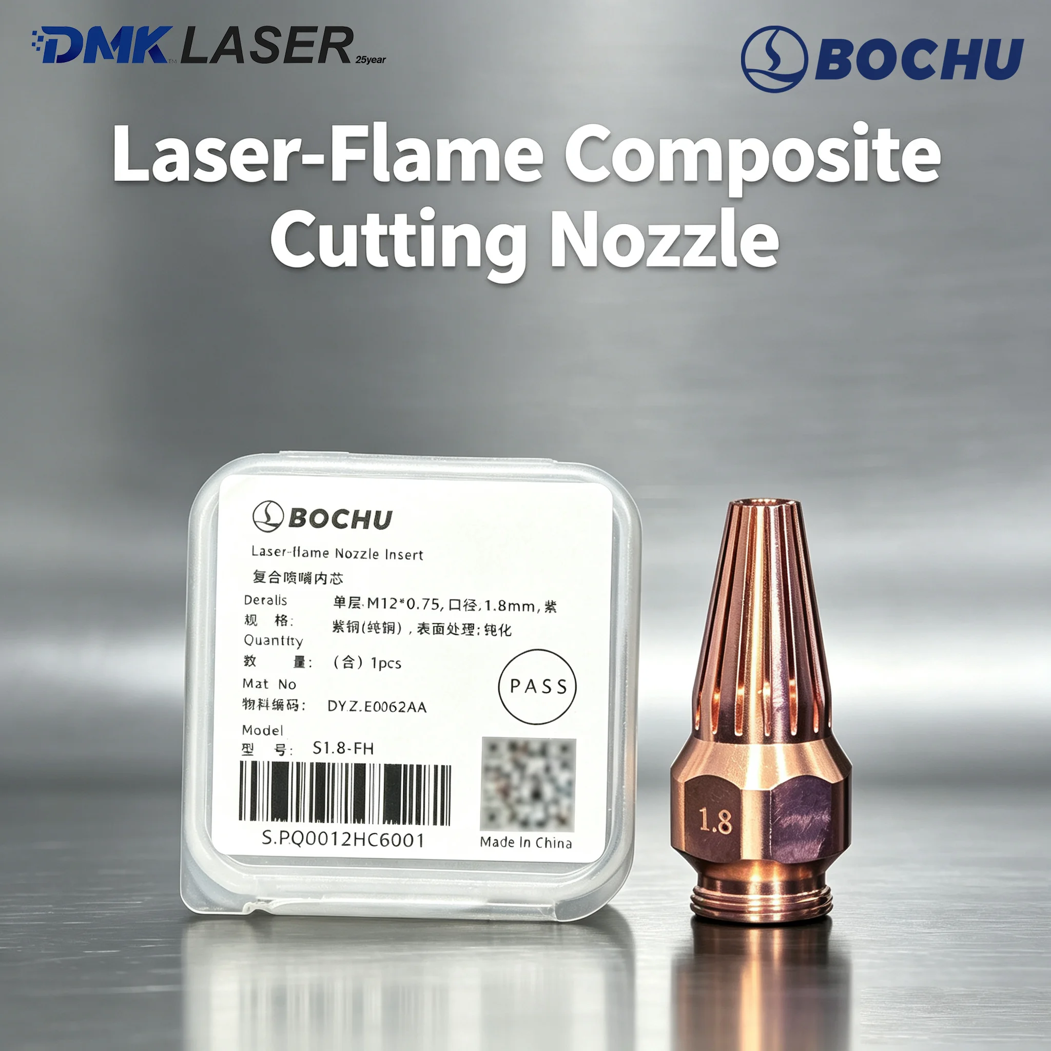 BOCI BOCHU Original Laser Flame Composite Cutting Nozzle Inner Core Single Layer M12 Bevel Cooper Nozzle For BLTF60 Cutting Head