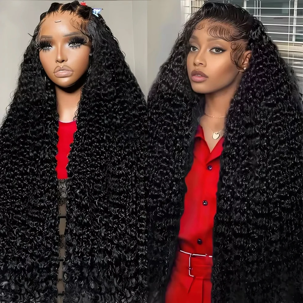 13x4 Deep Wave Lace Frontal Wig 28 Inch 180 Density 360 Full Lace HD Transparent Glueless Pre Plucked Natural Hairline Human Hair Wigs For Women`