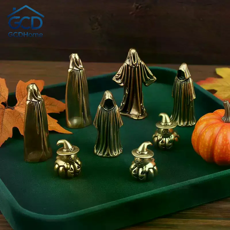 Brass Pumpkin Demon Small Figurine Moon  Decoration Statue Desktop Ornaments Halloween Party Gifts Home Decoration Crafts