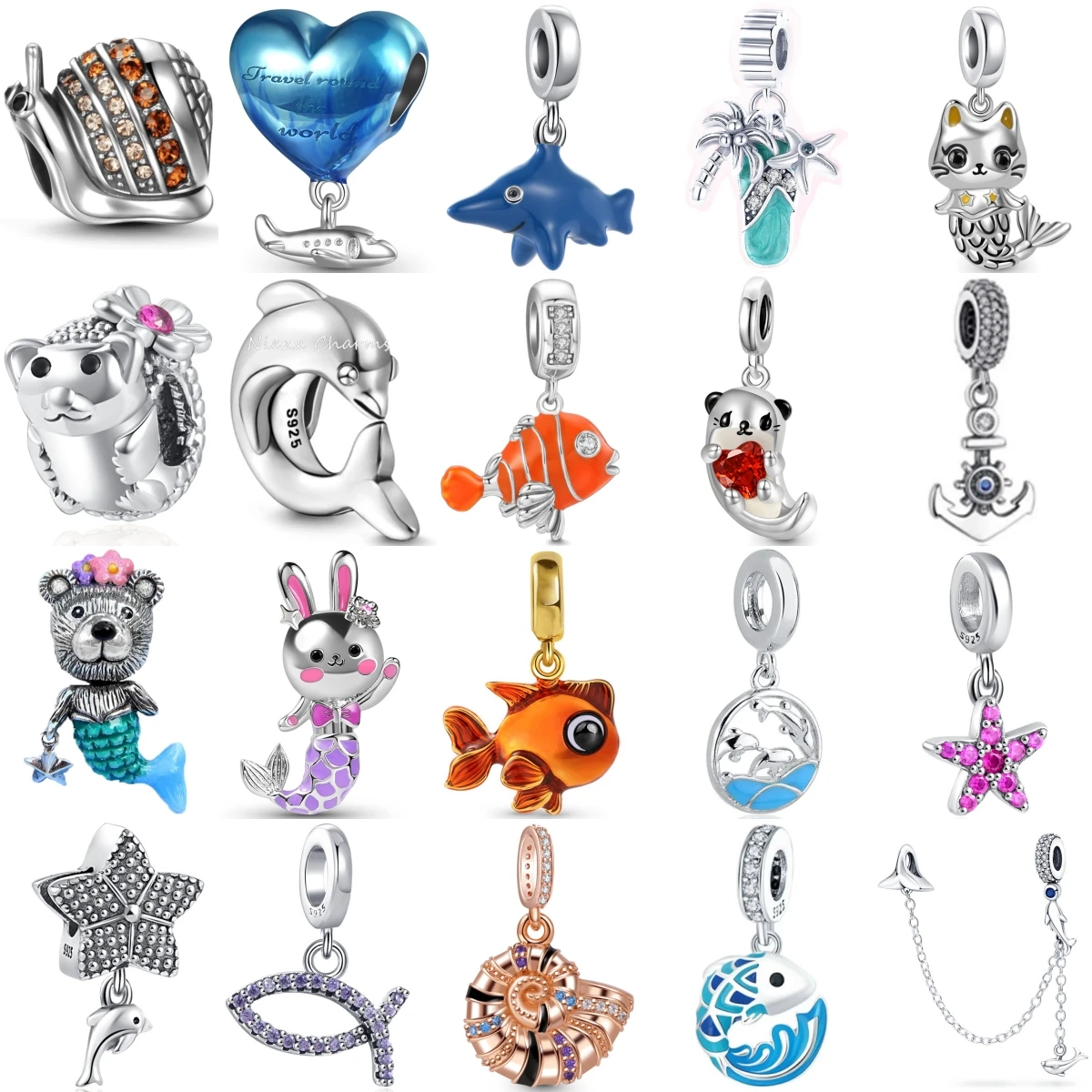 

New Fashion 925 Sterling Silver Mermaid Conch Whale Anchor Charms DIY Fine Beads Fit Original Pendant Women Bracelet
