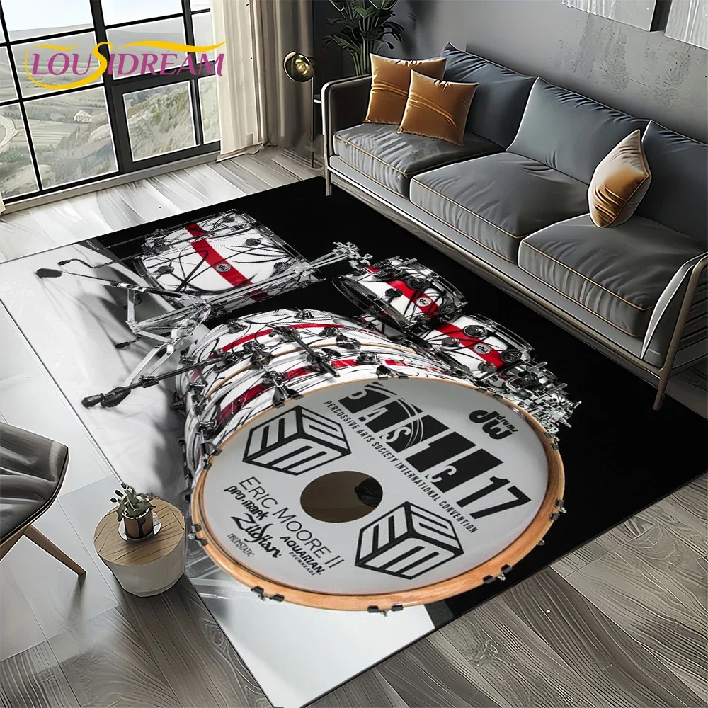 3D Cymbal DW Drum Kit Drum Set Music Instruments Carpet Rug for Living Room Bedroom Home Sofa Decoration,Kids Non-slip Floor Mat