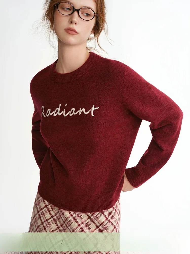 

Warm Winter Knitwear round Ne Sweater Red Letter Print Large Size Women's Faionable Commute Sle Loose Fit Long Sve