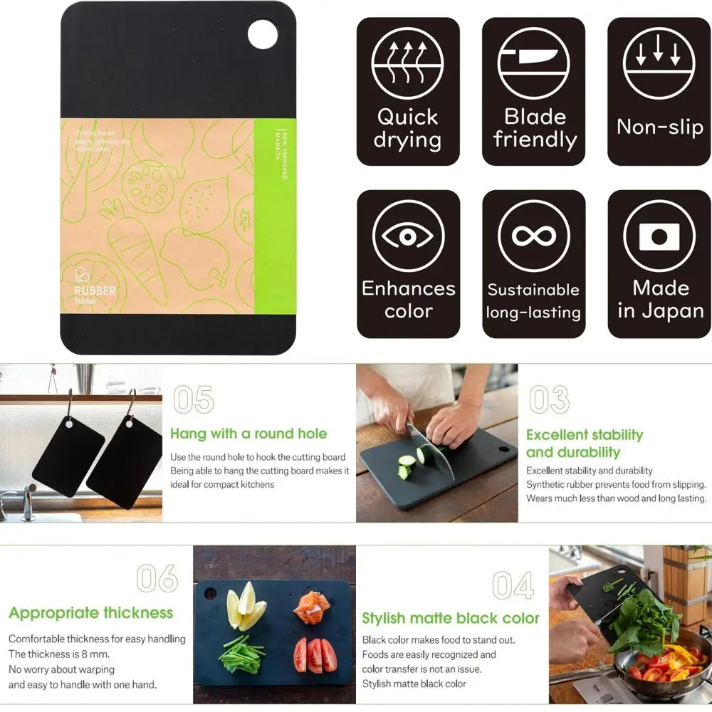 

Large Black Synthetic Rubber Cutting Board - Japanese Made, 14.6 x 9.6 x 0.3 Inches, Ideal for Kitchen Use