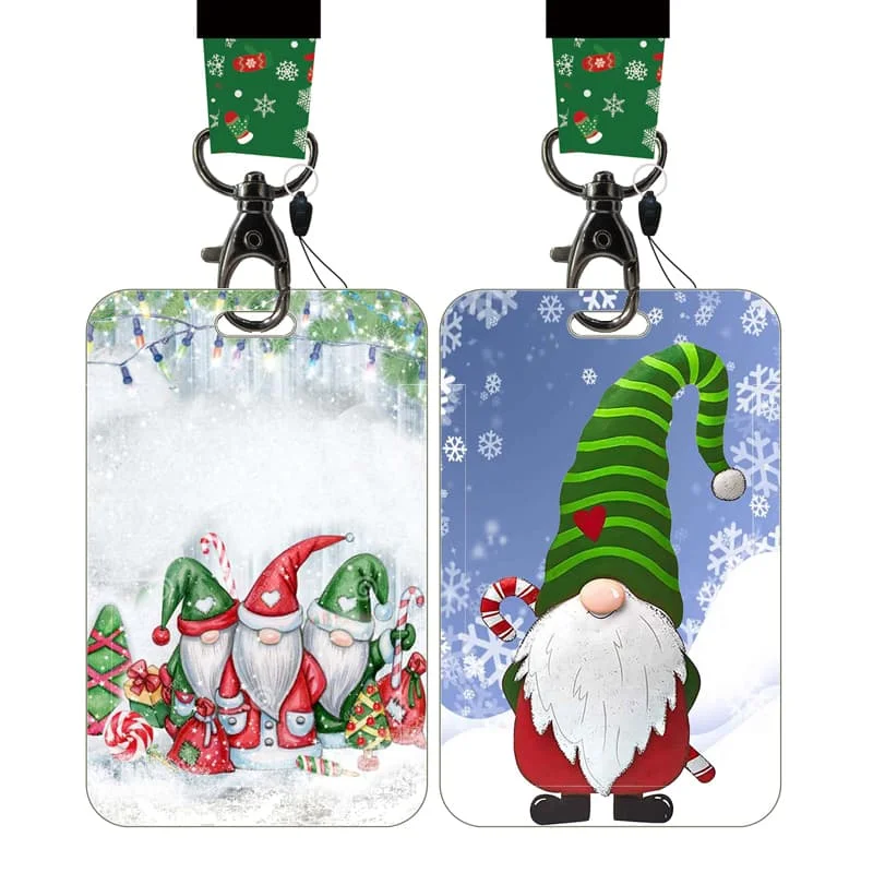 Portatarjetas de Gnomo de Navidad, llavero con cordón, funda para tarjetas de puerta de Yule, correa para el cuello, soporte para credenciales de identificación Chrimbo, accesorios para llaves