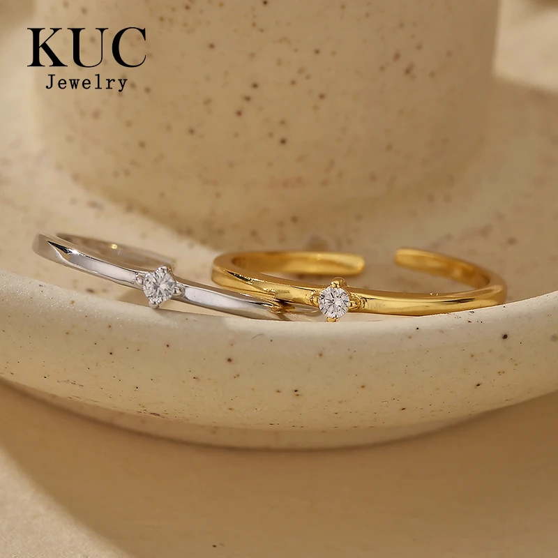 

Fine Jewelry Minimalist Trendy 18k Gold Plated 925 Sterling Silver Tiny Zircon Opening Rings For Girls Daily Wear