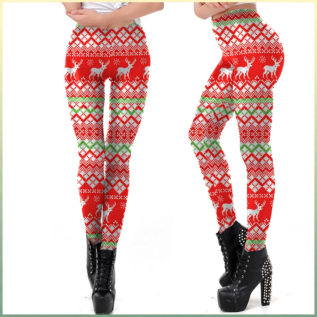 Christmas Digital Print Women's Festival Bottoming Pants Long Trousers Holiday Fashion Female Clothing Base Layer Trousers