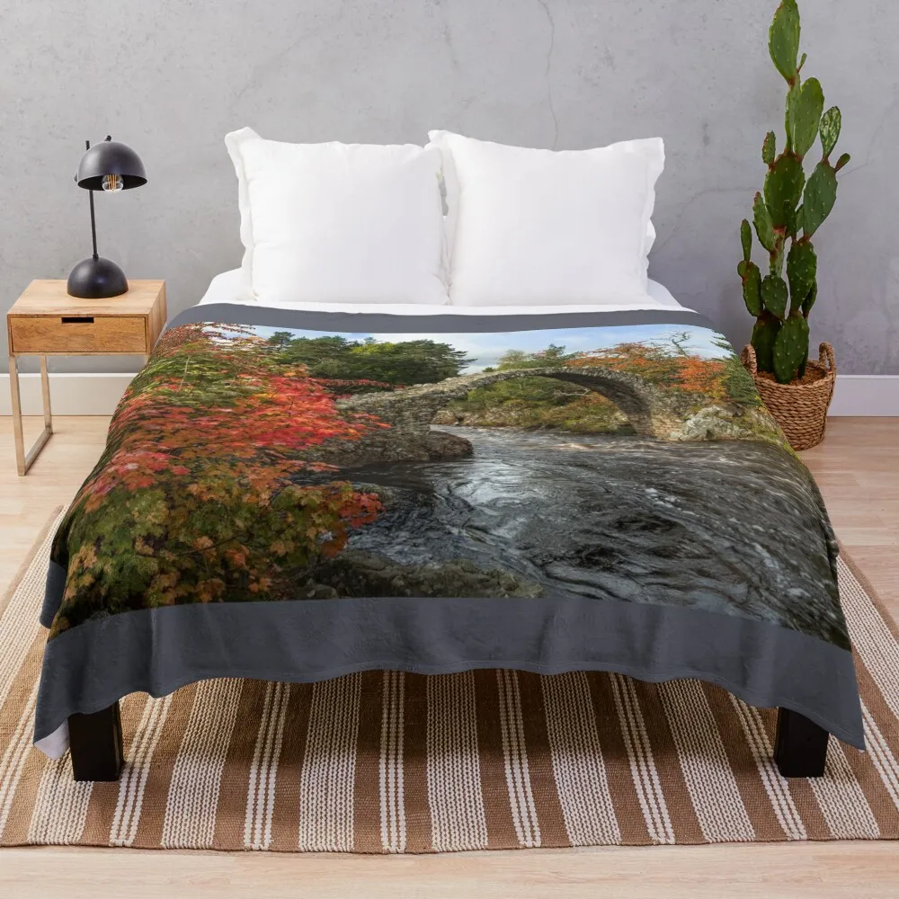 Carrbridge Old Packhorse Bridge in Autumn Cairngorms National Park Scotland Throw Blanket anime Cute Plaid Blankets