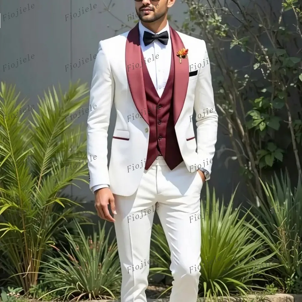 New Groom Men Suits Formal Occasion Wedding Party Male Tuxedos Bridegroom Groomsman Costume 3 Piece Set Blazer Vest Pants 01