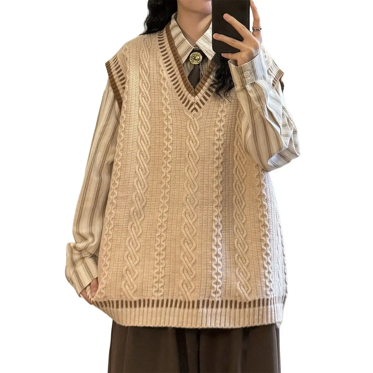 فضفاض V-Ne محبوك سترة الخريف الشتاء عادية Coed كلية Sle تويست الغزل سترة الكورية فضفاضة طبقات oulder وسادة سترة