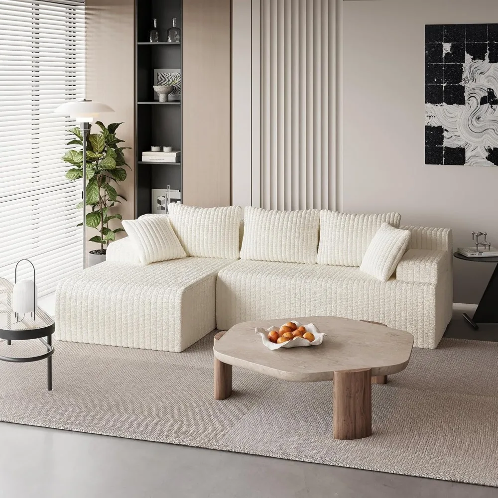 

96" Modular Cloud Couch Sectional, L-Shaped Boneless Sofa with Deep Seat & Plush Corduroy Fabric - Beige Sectional Couches for