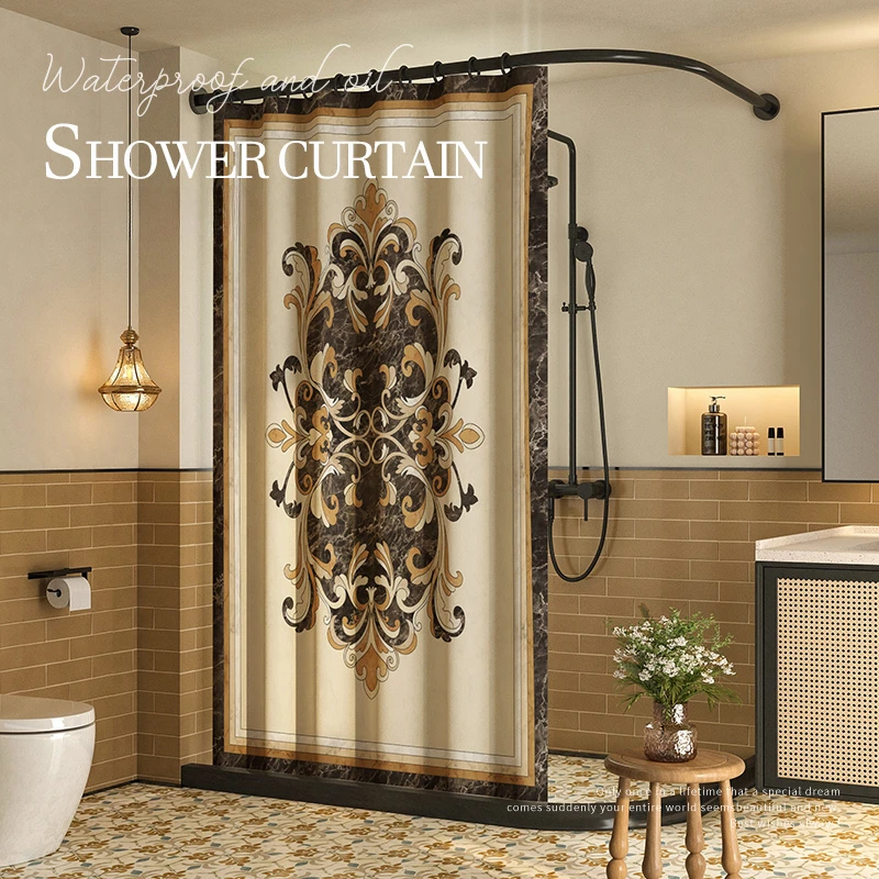 American Retro Shower Curtain Mildew Resistant Waterproof Bathroom Shower Hanging Curtain Partition Curtain Upscale Custom 1PC