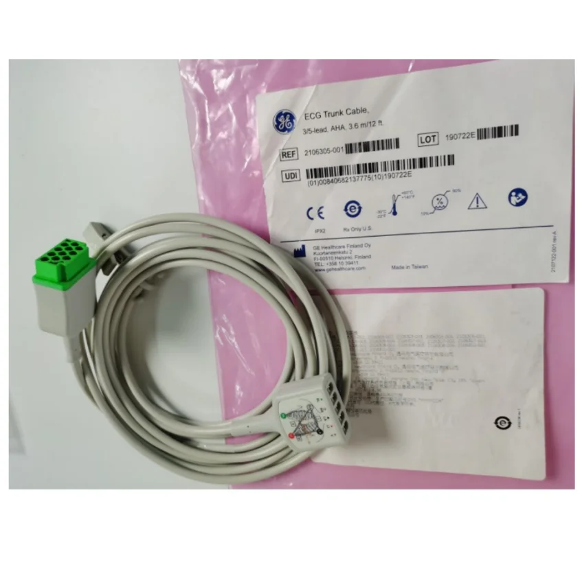 

REF 2106305-001 GE Original ECG Trunk Cable, 3/5-lead, AHA,3.6m/12ft.