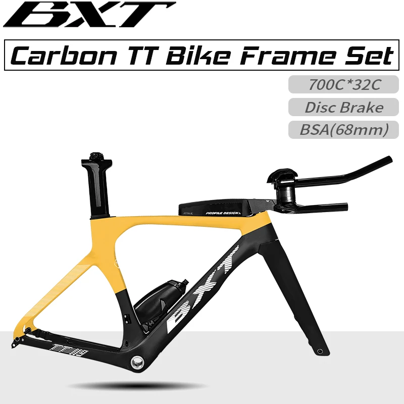 BXT T800 Carbon Fibre TT Bike Frame, Disc Brake Road Bicycle frameset, Time Trial Racing Cycling Frame, 700C Road Frame Max 32C