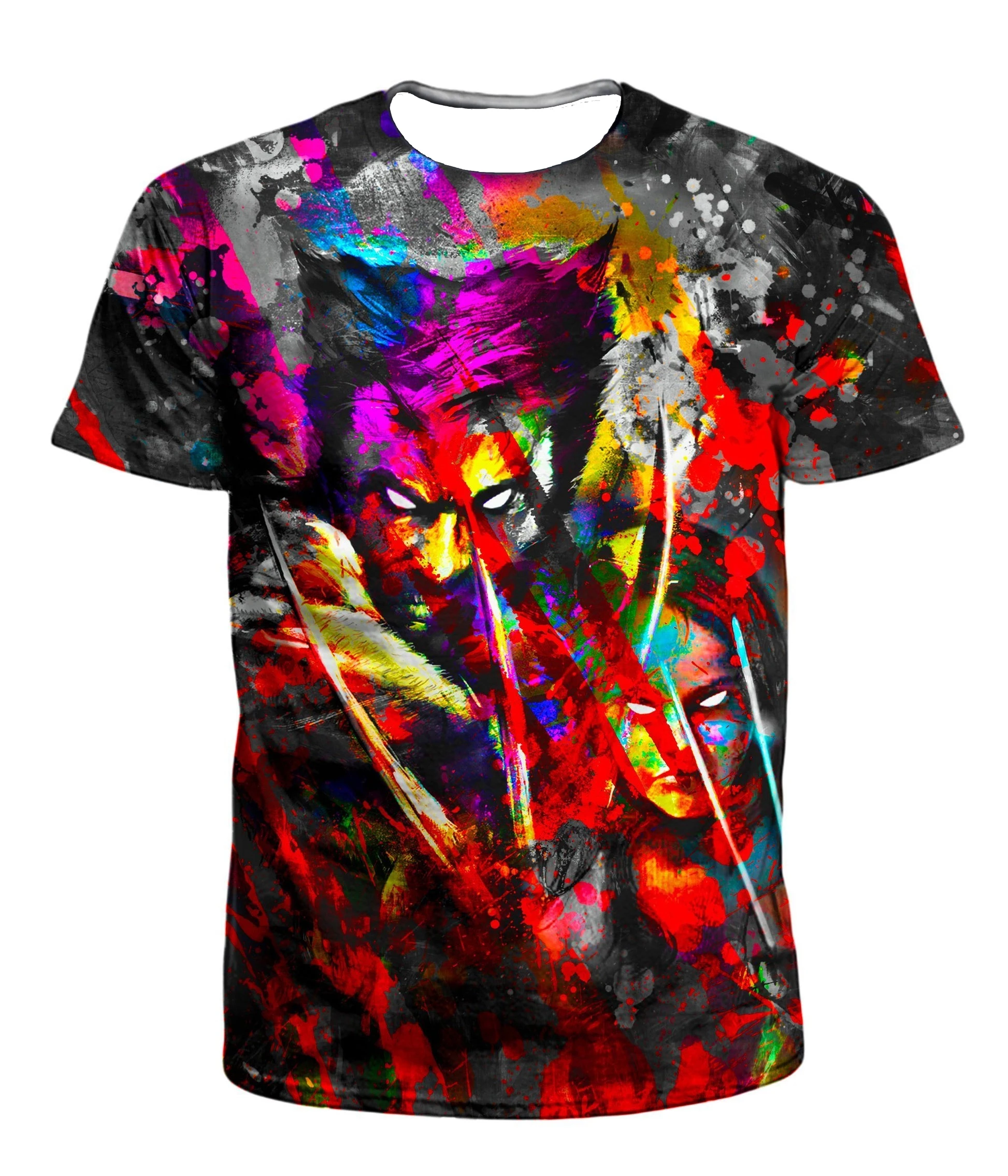 Camiseta Marvel Wolverine para Hombre y Mujer, X-Men Wolverine, Graffiti Colorido, Impresión 3D, Camiseta de Manga Corta, Talla Grande, Ropa para Hombre