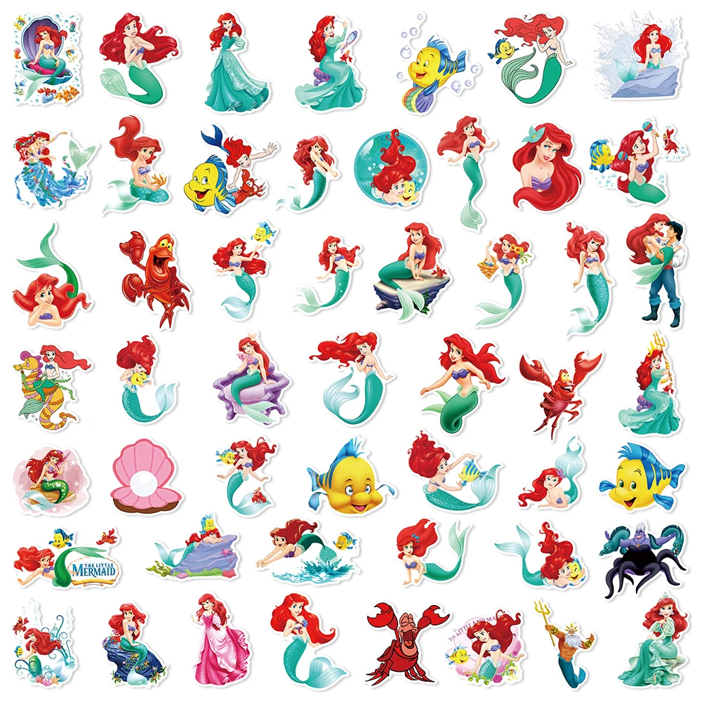 10/30/50pcs Disney Cartoon The Little Mermaid Anime Stickers Decoration Waterproof Graffiti Toys DIY Phone Scrapbook Decals Gift