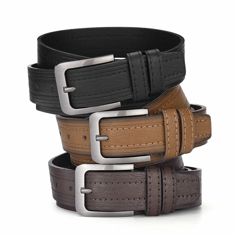 New Men's High-Quality PU Leather Belt Metal Pin Buckle Belt Leisure Business Waistband Fashionable Male Accessory Designer Belt