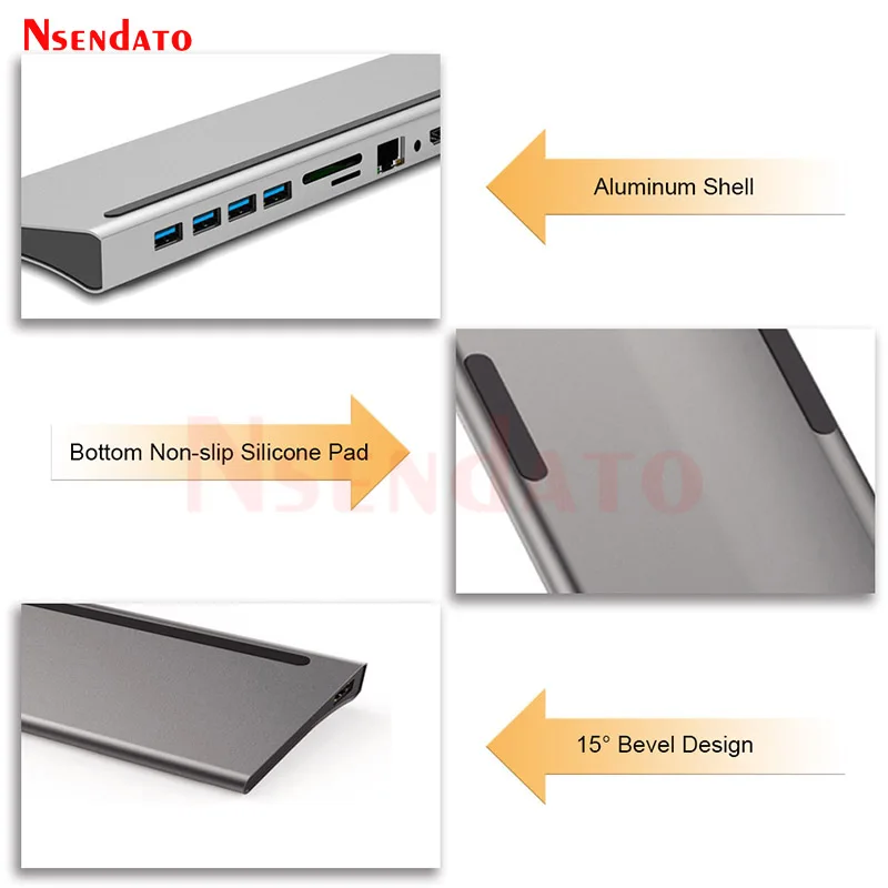 Hub USB-C 4K 11/12 w 1, stacja dokująca USB 3.0, rozdzielacz kompatybilny z HDMI, czytnik kart USB, stacja dokująca PD do MacBooka i PC — zdjęcie produktu 6