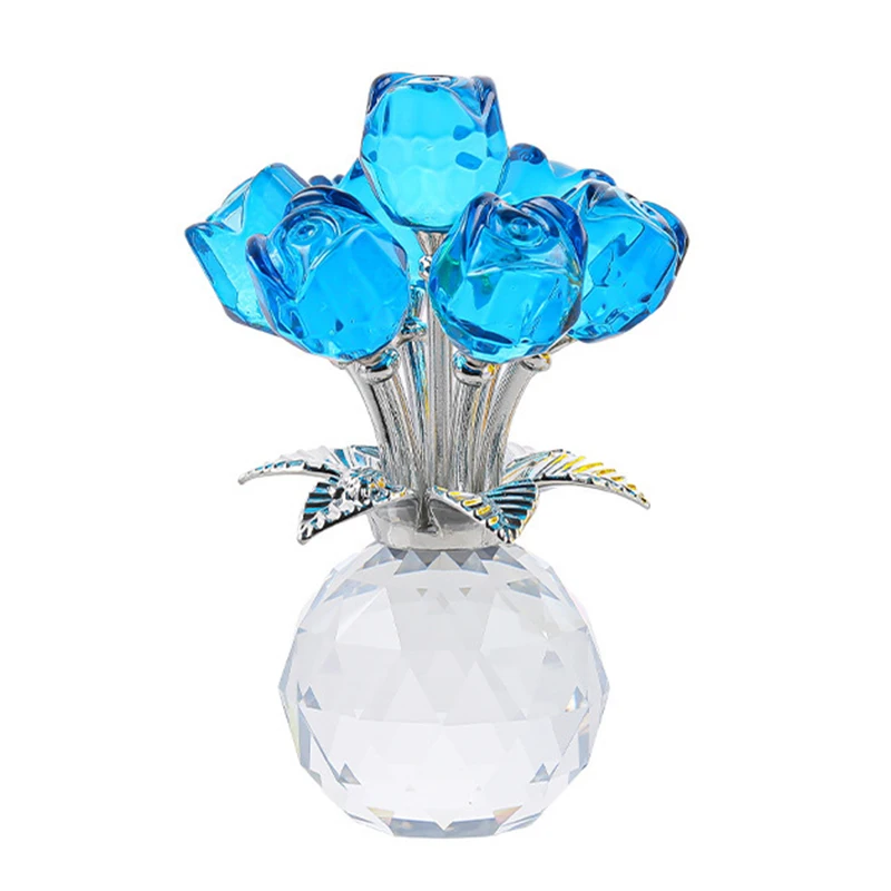 7 Crystal Roses Figurine Colorful Glass Floral Sculpture Handmade Everlasting Flower Decor Anniversary Wedding Valentine’s Day