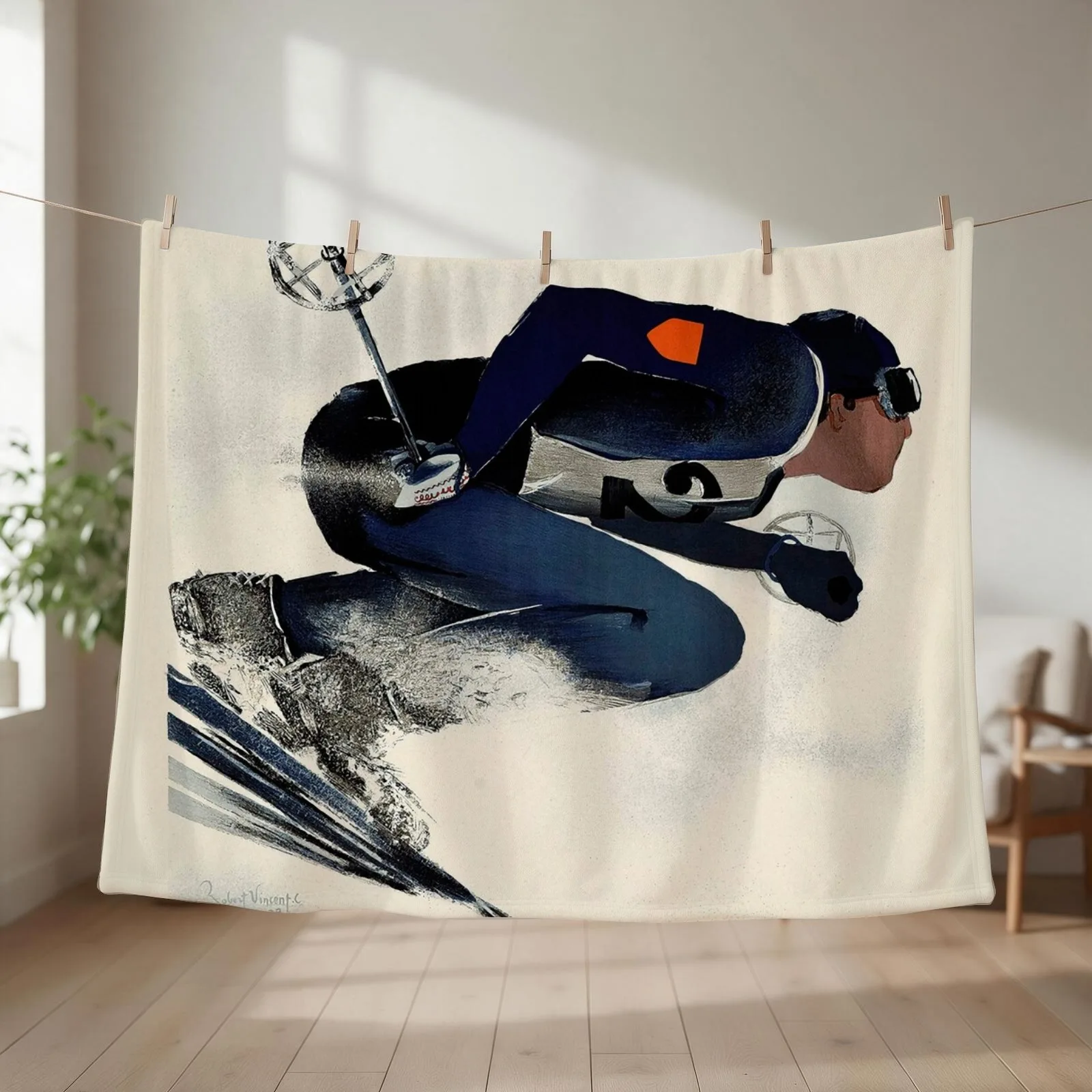 Dynamic French Vintage Ski advert from 1939 Throw Blanket couch cozy soft plush fuzzy picnic outdoor blanket