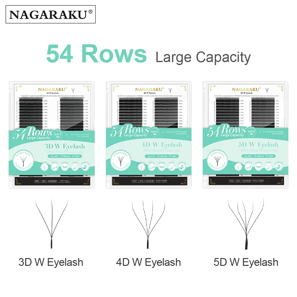 

NAGARAKU 8640fans 3D/4D/5D W Форма 54 ряда натуральный мягкий свет ручной работы веер автоматические цветочные накладные ресницы