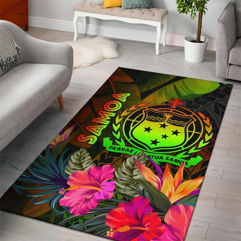 

HX Samoa Polynesian Area Rug Hibiscus Banana Leaves 3D Printed Carpets for Living Room Indoor Floor Mat Bath Rugs 5 Size